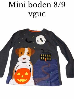 Mini boden 8-9 boys dog Halloween dog appliqué shirt